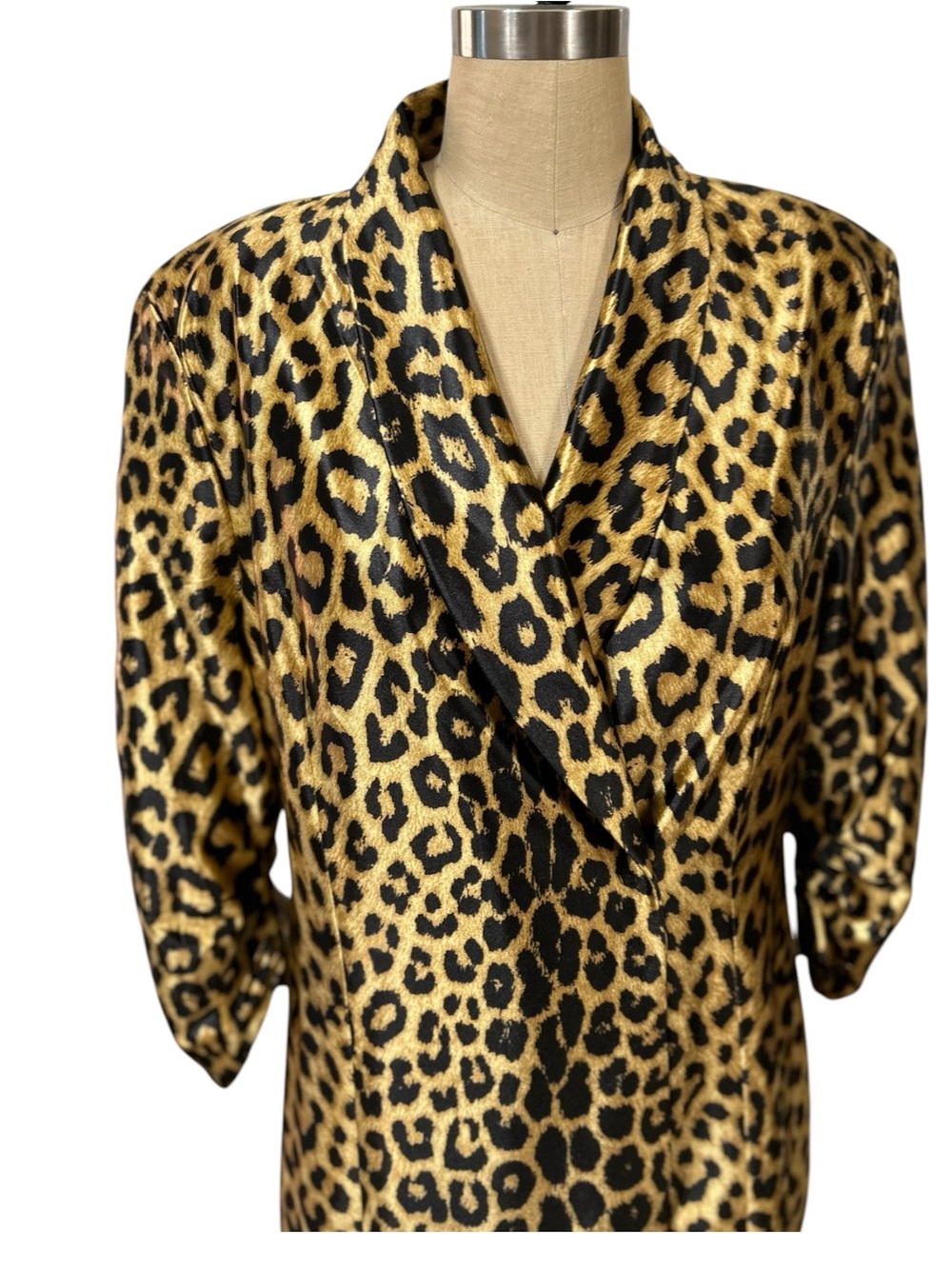 AKIRA Classic Gold and Black Leopard Print Blazer soft padded shoulders Large - Picture 3 of 15
